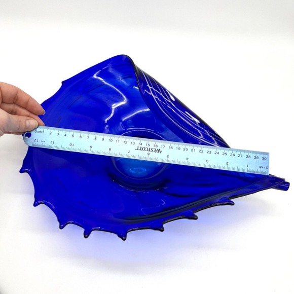 Makora Krosno Cobalt Blue Art Glass Bowl Centerpiece Modern Decor‎ Conch Shell